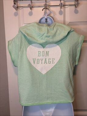 Victoria’s Secret Cropped Bon Voyage Mint Green Short Sleeve Hoodie Size XS